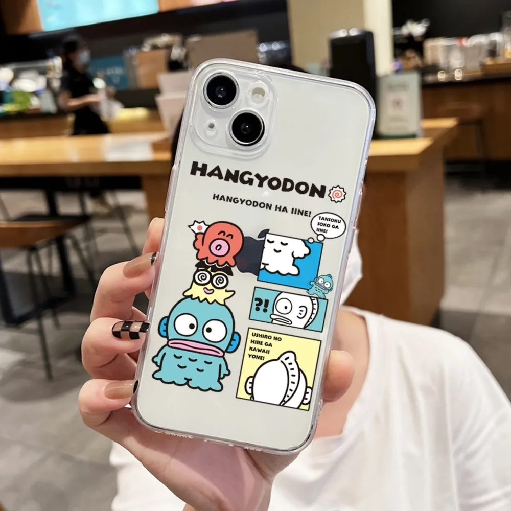 S-Sanrio H-Hangyodon Phone Case For Iphone 15 11 13 14 Pro Max 7 8 Plus X Xr Xs Max Se2020 12mini Transparent Cover