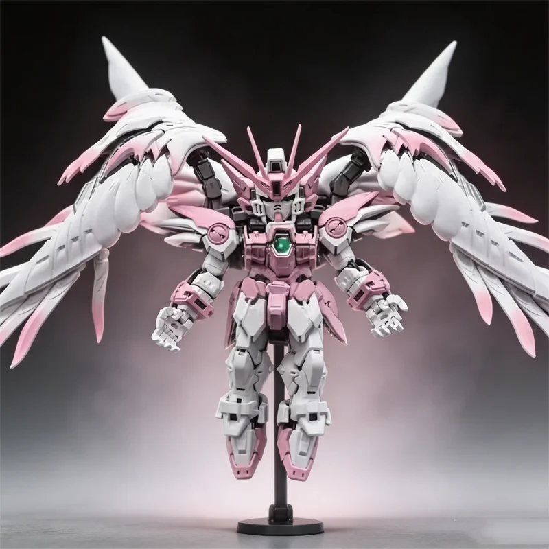 Mgsd Wingzero Ew Snow White Cherry Blossom Pink Pre-Painted Assembly Model Kit Q Version Mecha With Large Layered Wings Gift Toy