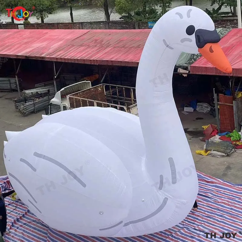 Customized 8mH Giant white Inflatable Swan Goose with Led Light for Advertising