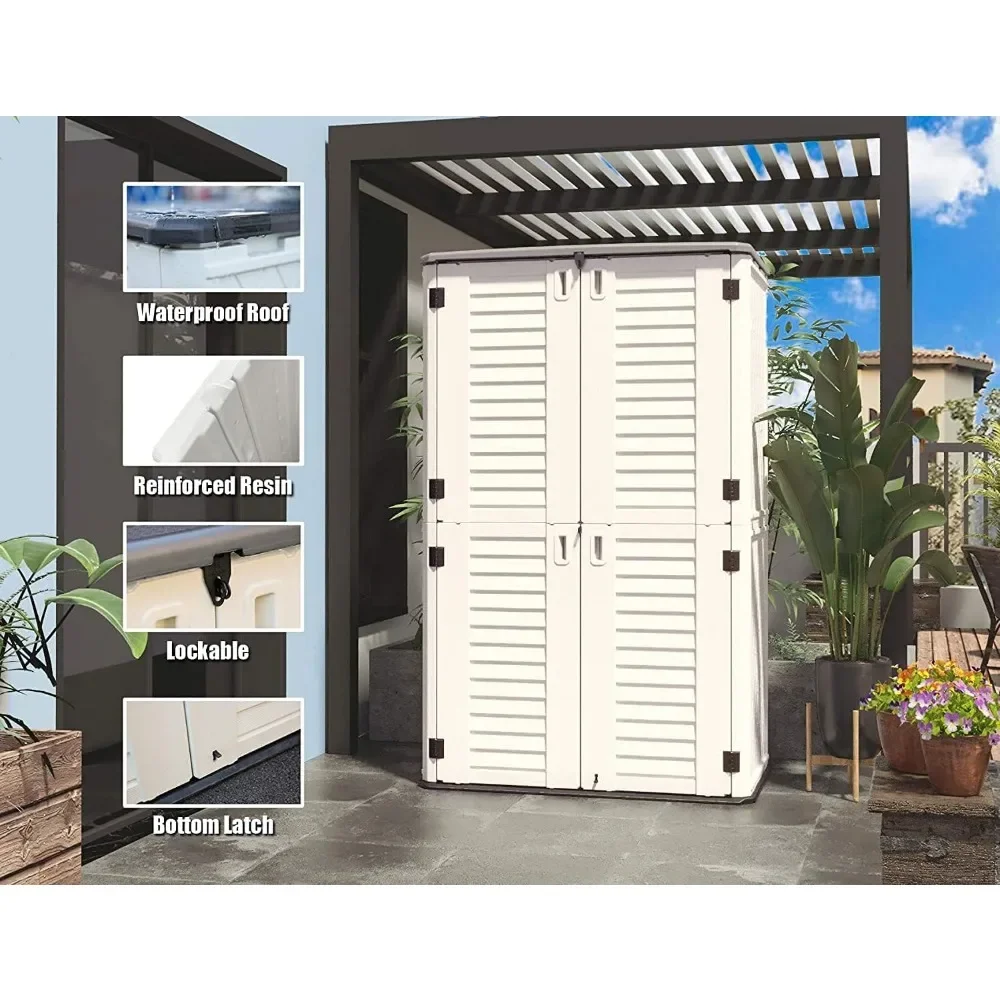 Vertical Outdoor Storage Shed,Outdoor Storage Cabinet Weather Resistance for Patios/Generator/Yard Tools/Bikes and Farm Tools