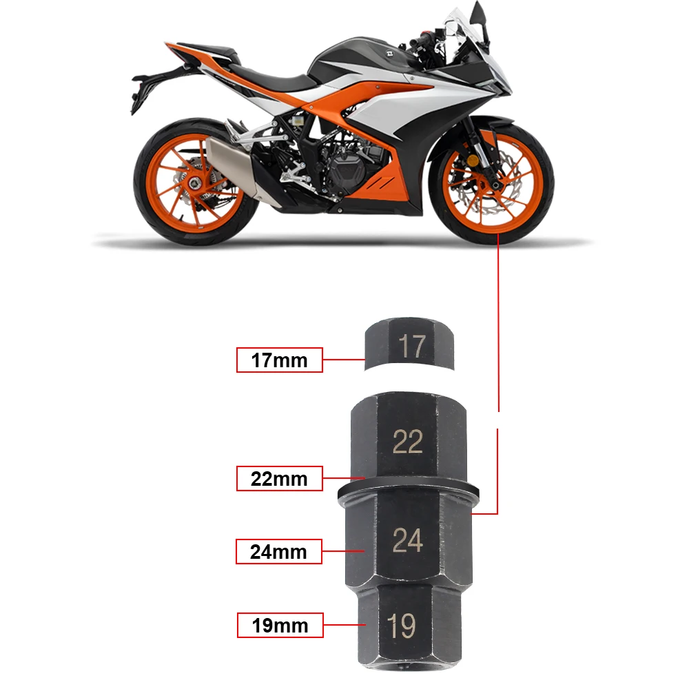 Professional 4-In-1 Durable 3/8 inch Motorcycles Hex Axle Tool 17 19 22 24mm Multifunction Multi Purpose Antirust Versatile