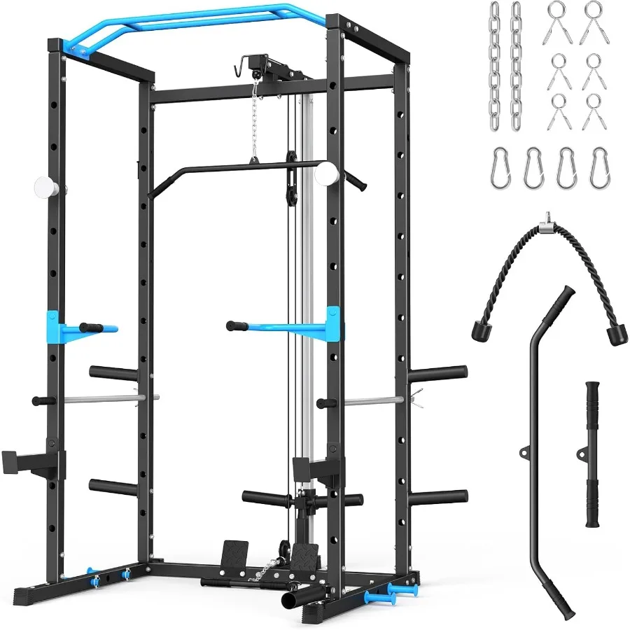 Power Cage-estante para sentadillas multifuncional para gimnasio en casa, sistema cruzado de Cable, equipo de entrenamiento de fuerza con capacidad de peso de 1600 libras