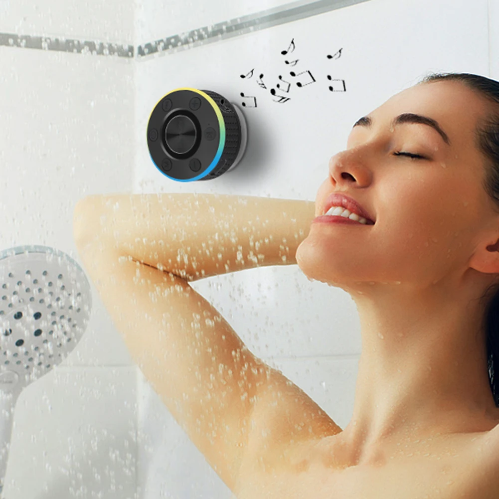 Portable Mini Wireless Bluetooth-Compatible 5.2 Speaker Waterproof Suction Cup Shower Speaker Hands-Free Call TWS Subwoofer