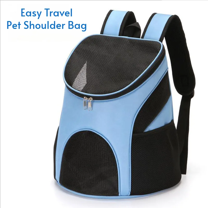 Portable dog carrier with chest strap, perfect for carrying small dogs like Teddy and Bichon Frise.