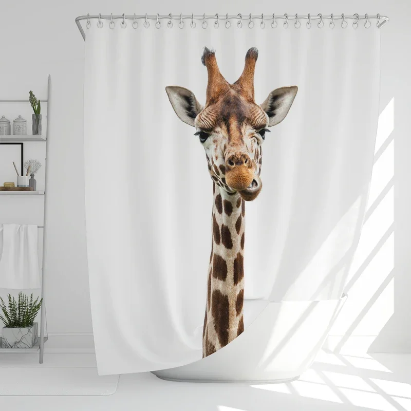 Funny Animal Shower Curtain Giraffe Jungle Safari Tropic African Wildlife Black and White Modern Designer Cool Bathroom Decor