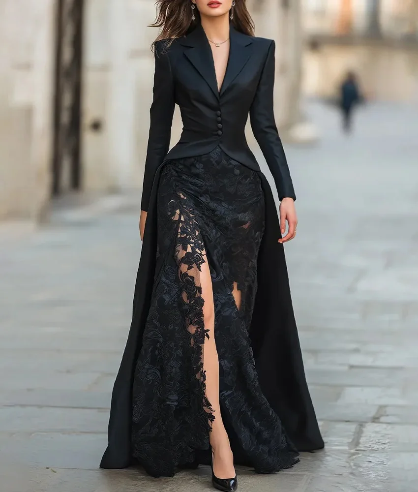

Customized Graceful Jersey A-Line Buttons Appliques Flowers Evening Dress High Quality V-Neck Long Sleeves Celebrity Gowns