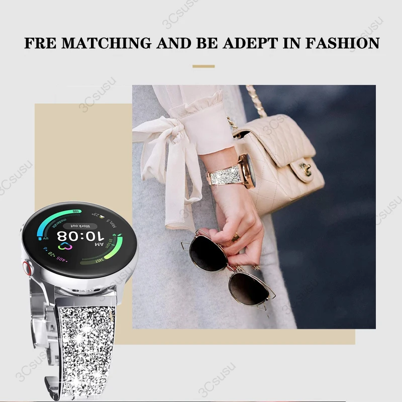 22mm 20mm metal diamond strap for Samsung Galaxy watch 3 Active 2 Huawei watch GT/2 Ladies Luxury Bracelet Strap for Amazfit GTR