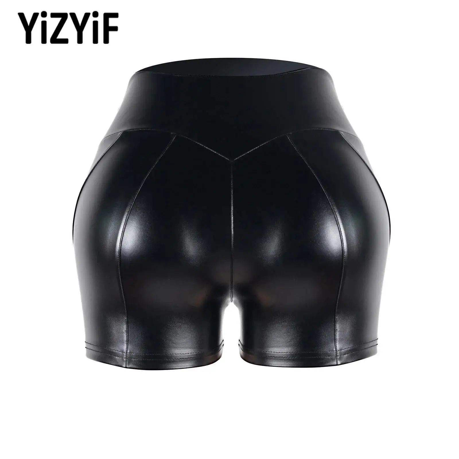 

Women PU Leather Shorts Elastic Waistband Shiny Stretchy Hot Pants for Sports Yoga Workout Disco Club Stage Performance