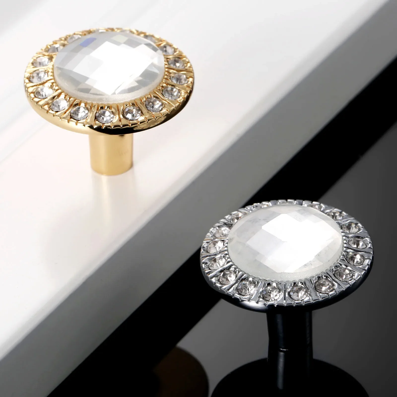 31mm Zinc Alloy Glass Crystal Rhinestone Furniture Knob Drawer Cupboard Cabinet Door Dresser Pulls Handle Wardrobe Handles Knobs