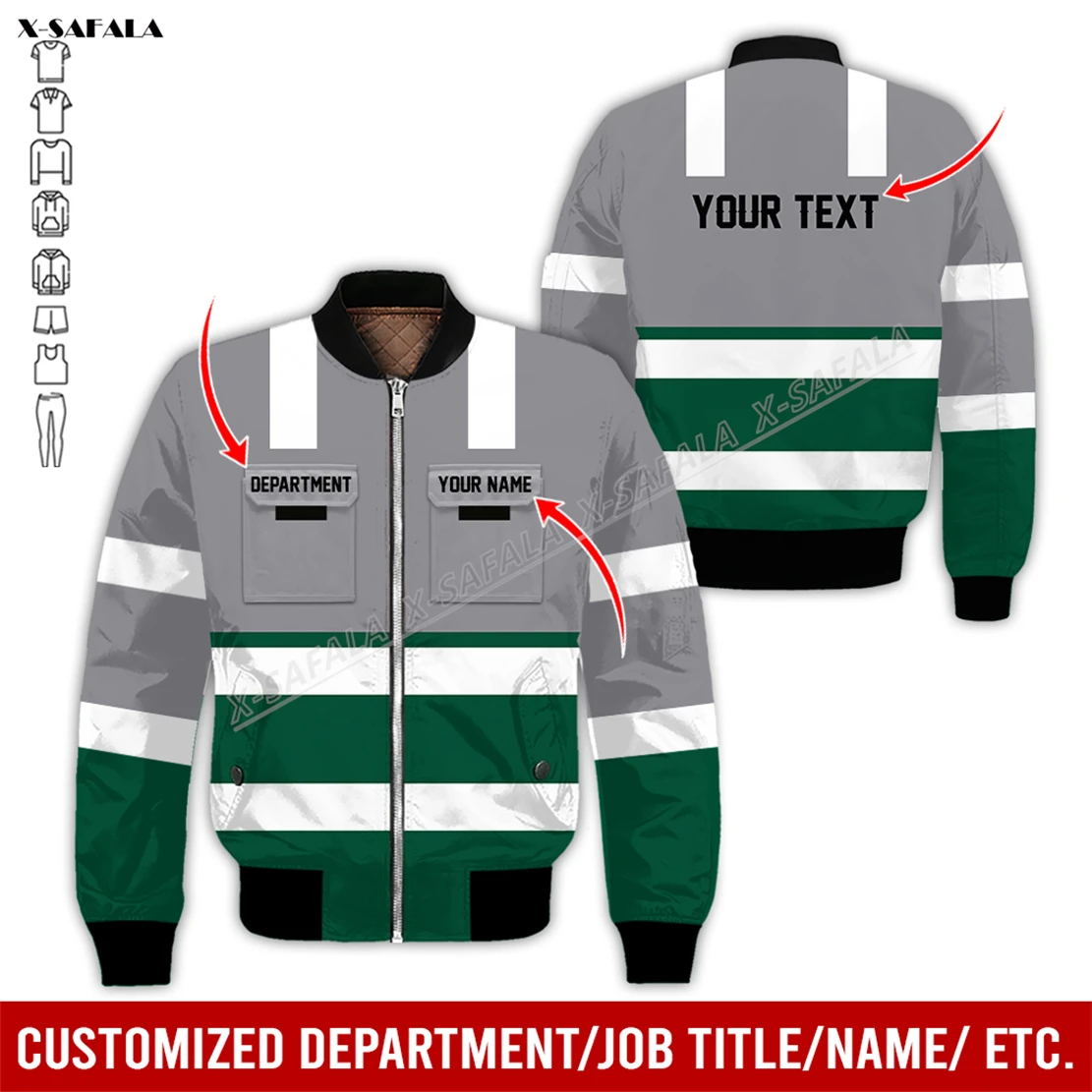 Waste Management 3D Printed Bomber Thick Jacket Adult Men Flight Pilot Zipper Coat Cotton Warm Uniform Workwear Work Job Safety