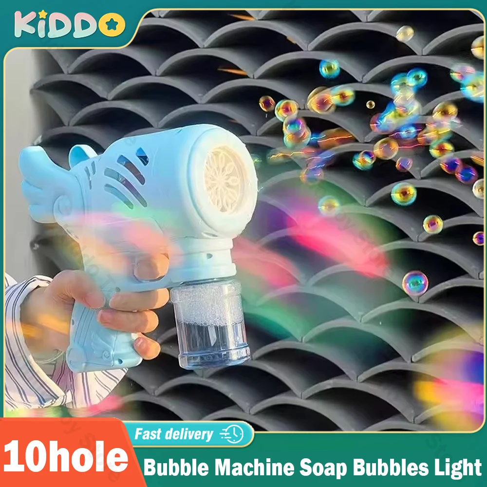 Bubble Machine Soap Bubbles 10 Hole Children Summer Outdoor Automatic Bubble Gun with Light Toy Boys and Girls Birthday Gifts