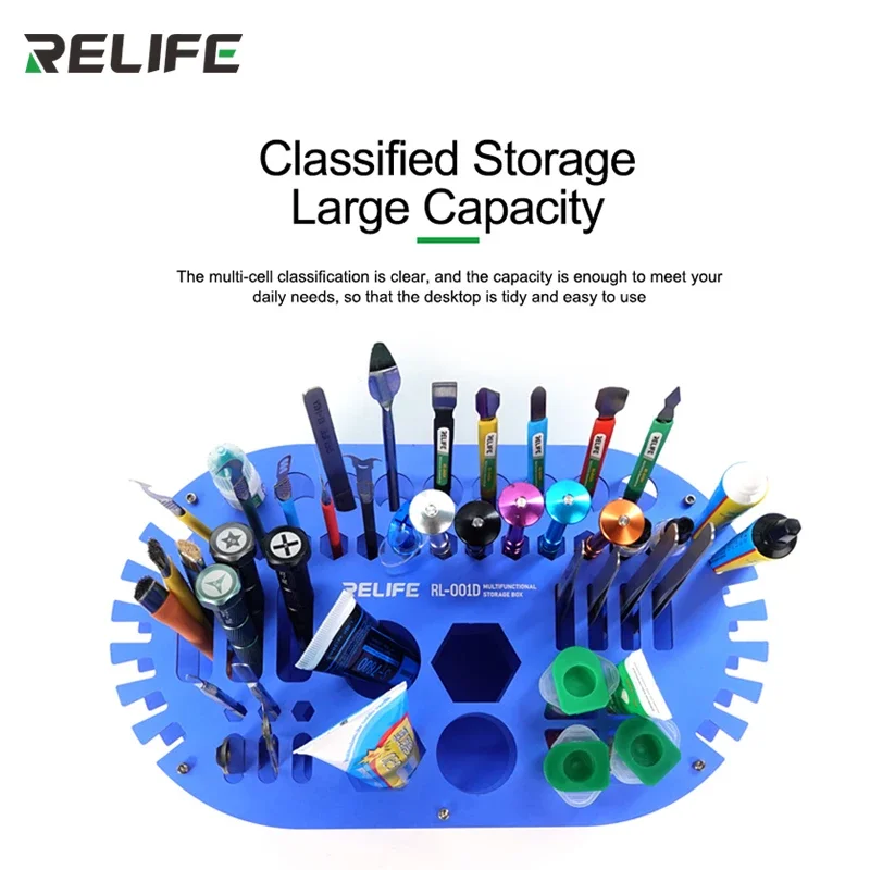 RELIFE RL-001D Multifunctional Organizer Storage Box Tweezers Screwdriver Storage Rack for Phone Repair Desktop Finishing Tools