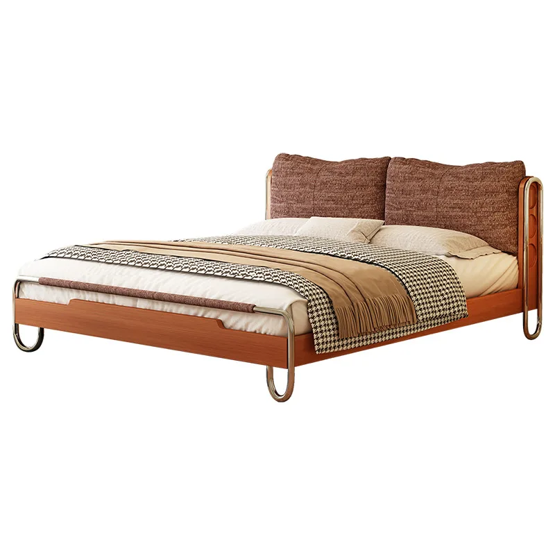 

Французская ретро-мягкая кровать из цельного дерева для домашней спальни, антикварная мягкая сумка 1,8 м