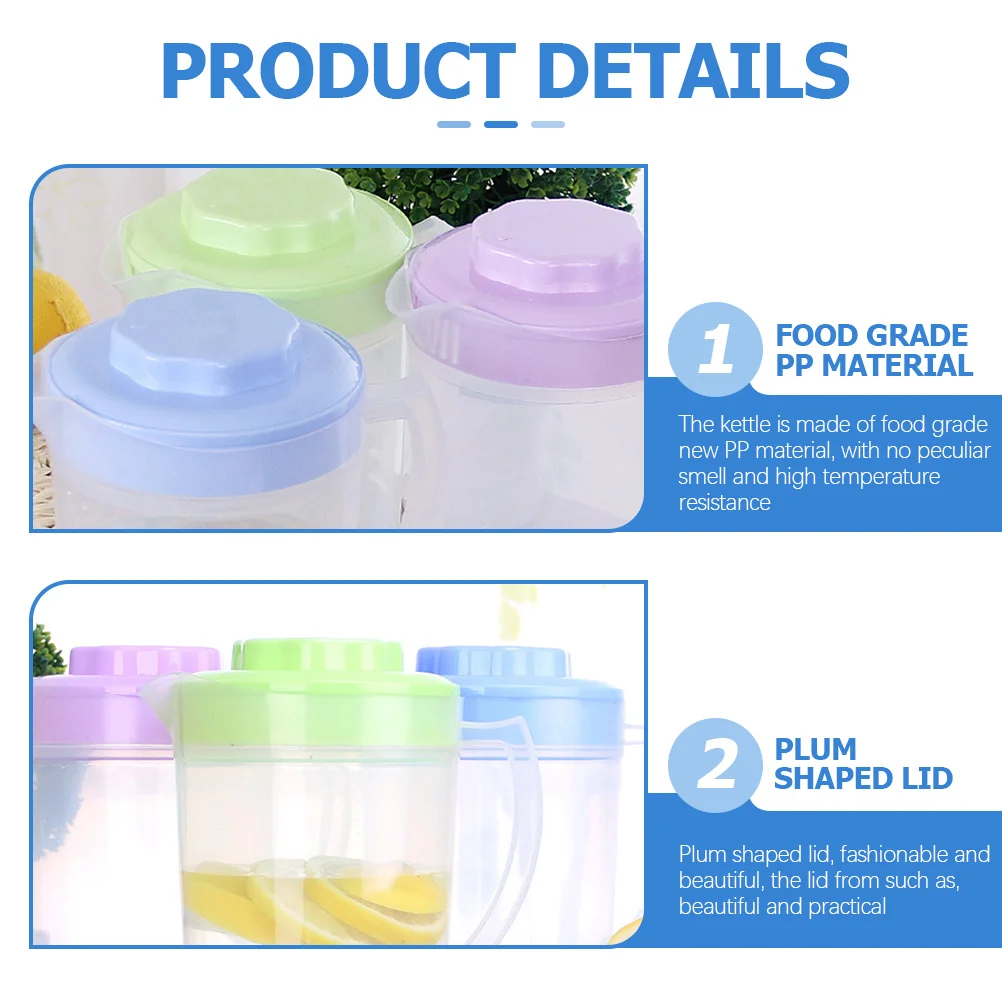 

3pcs 2L Plastic Water Pitcher Large Capacity Cold Water Jug Food Grade Pp Leakproof Spout Comfortable Handle For Juice Iced