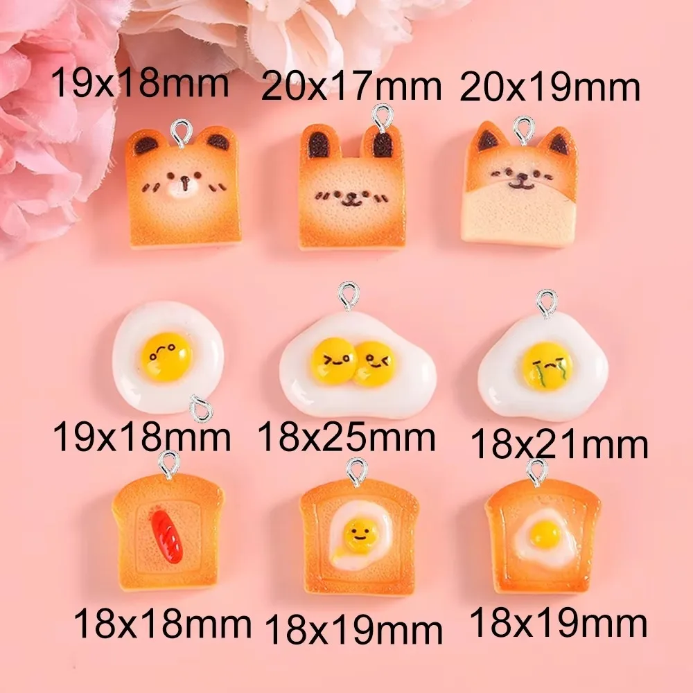 10PCS Breakfast Toast Series Flat Back Charms For Earrings Bracelet Hairpin DIY Jewelry Pendants Decoration Accessories