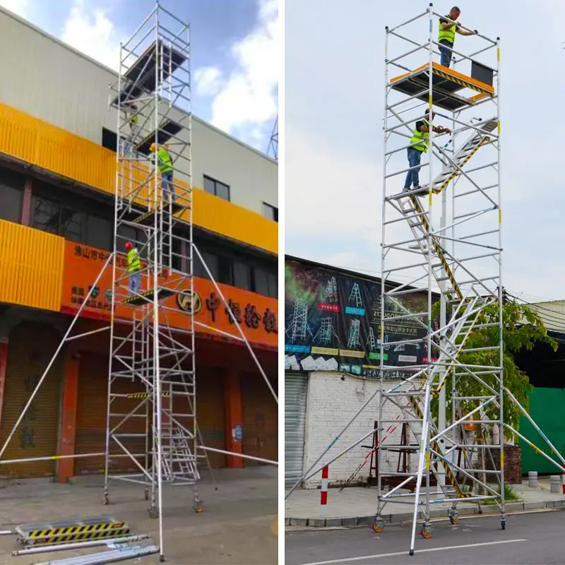 นั่งร้านเคลื่อนที่แบบมีล้อ อลูมิเนียม ขนาด 6-12 เมตร สำหรับงานก่อสร้าง ทนทาน