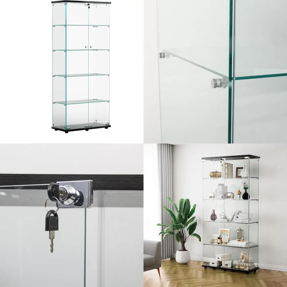 

Black 74 Glass Curio Cabinet with 5 Shelves for Collectibles, Kids' Books, and Playroom Storage