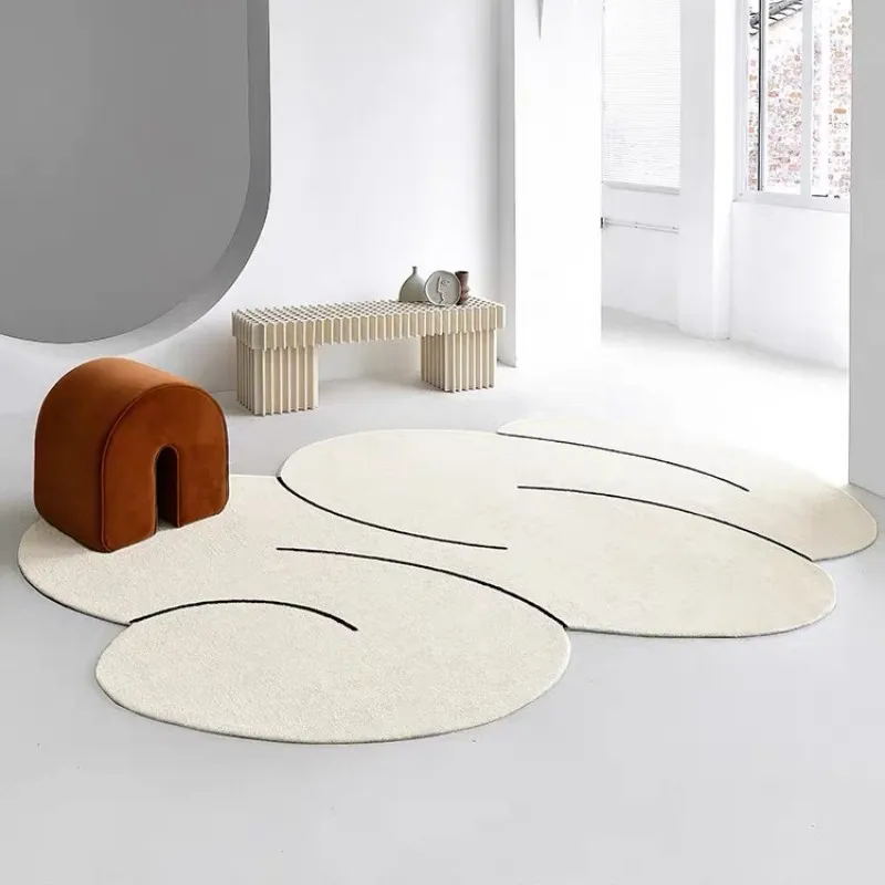 Irregular Beige Color Carpet Living Room Soft Plush Play Mat Kid Room Oval Carpet Bedroom Decor Home Sofa Coffee Table Floor Mat