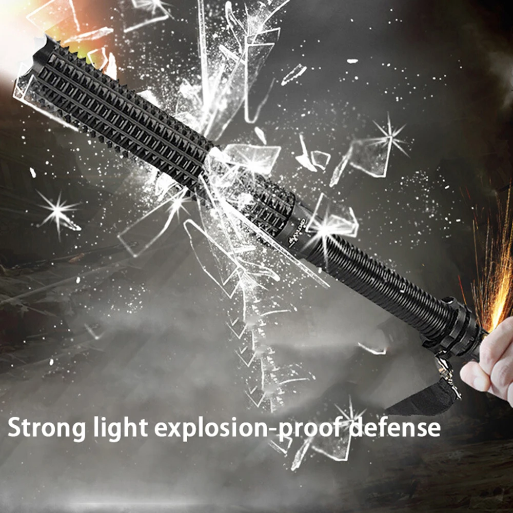 LED Flashlight Self Defense Focusable Mace Baseball Bat Tactical Torch Baton Lamp Aluminum Alloy Emergency Anti Riot Equipment