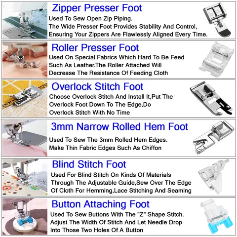 11-delars symaskinspressarfotssats för Singer Brother Babylock Janome Snap On lågskafts symaskinstillbehör 6 best sales symaskinsdelar - №5
