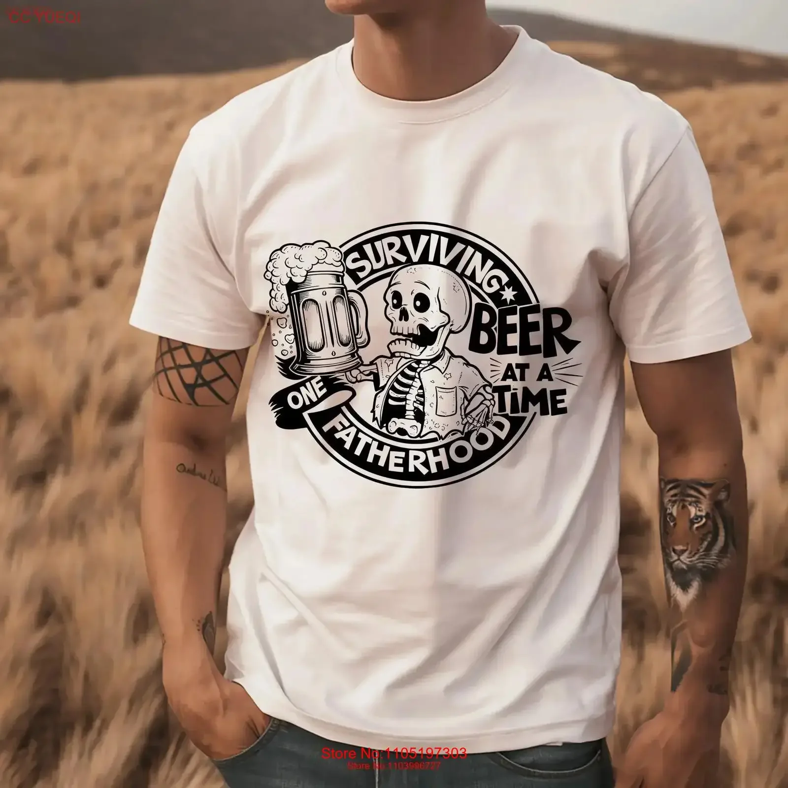 Camiseta haciendo papá PNG, diseño de sublimación de esqueleto divertido, supervivencia de moda, paternidad, una cerveza a la vez, taza Retro, vintage fresco