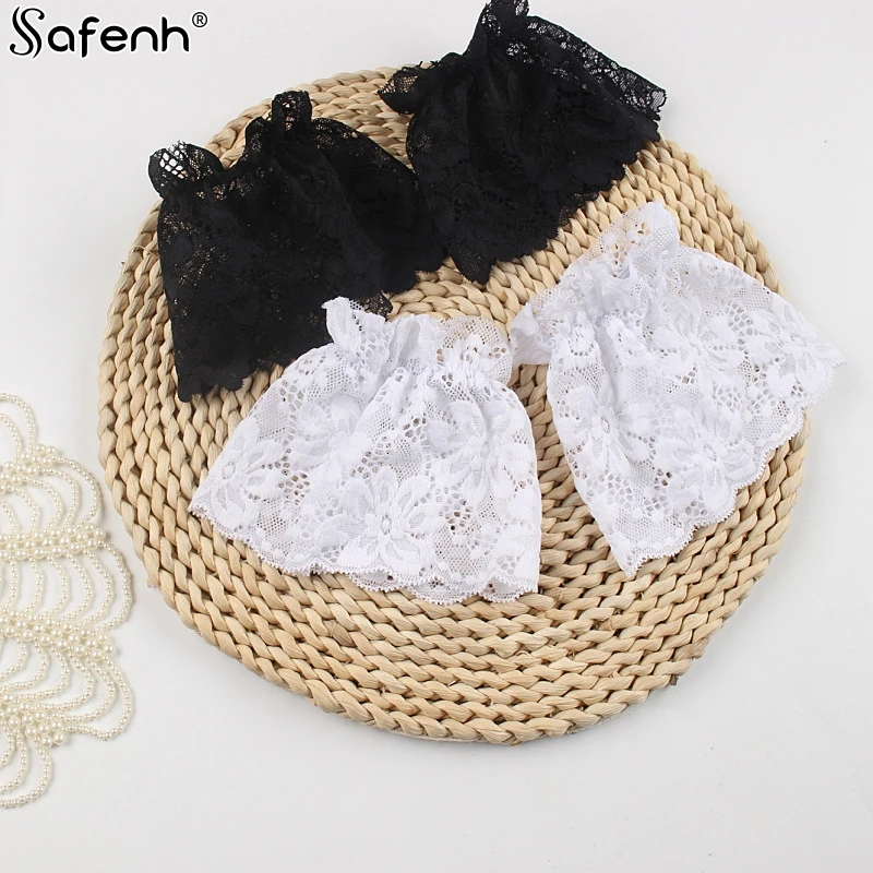 1PCS Women Short Arm Sleeves Lace Wrist Cuffs Bracelets Solid Black White Gloves Gothic Fingerless Gloves Bowknot Fashion Glove