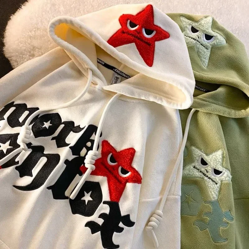 Harajuku Demon Embroidery Hoodies Street five-pointed star letter design pullover hoodies women 2024 sweatshirts women clothing