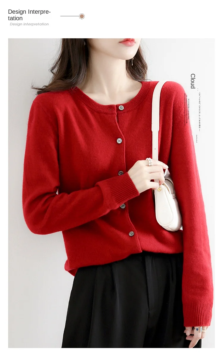 New Worsted Spring And Autumn Women Cardigan Round Neck Knitwear Solid Color Fashion High-grade Knitwear-ZD-021