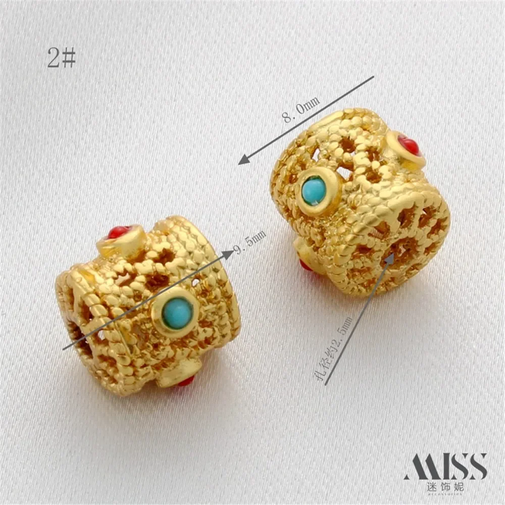 

18K Matte Gold Color Ancient Gold South Red Turquoise Hollow Transfer Bead Bead Diy Bracelet Necklace Jewelry Accessories