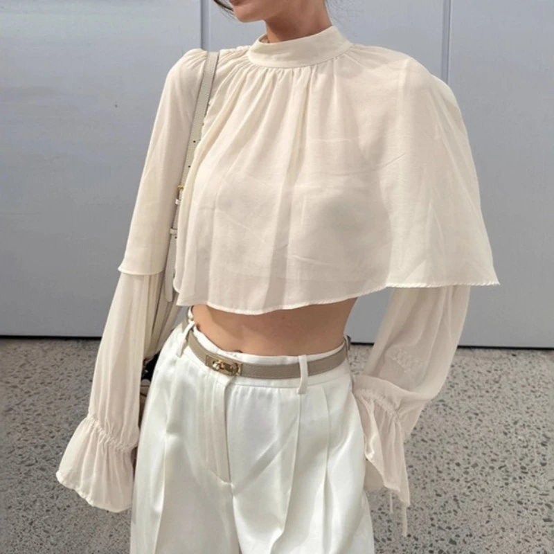 

2025 Gentle Wind Design Irregular Turtleneck Apricot Commuter Lazy Wind Long Sleeve Top