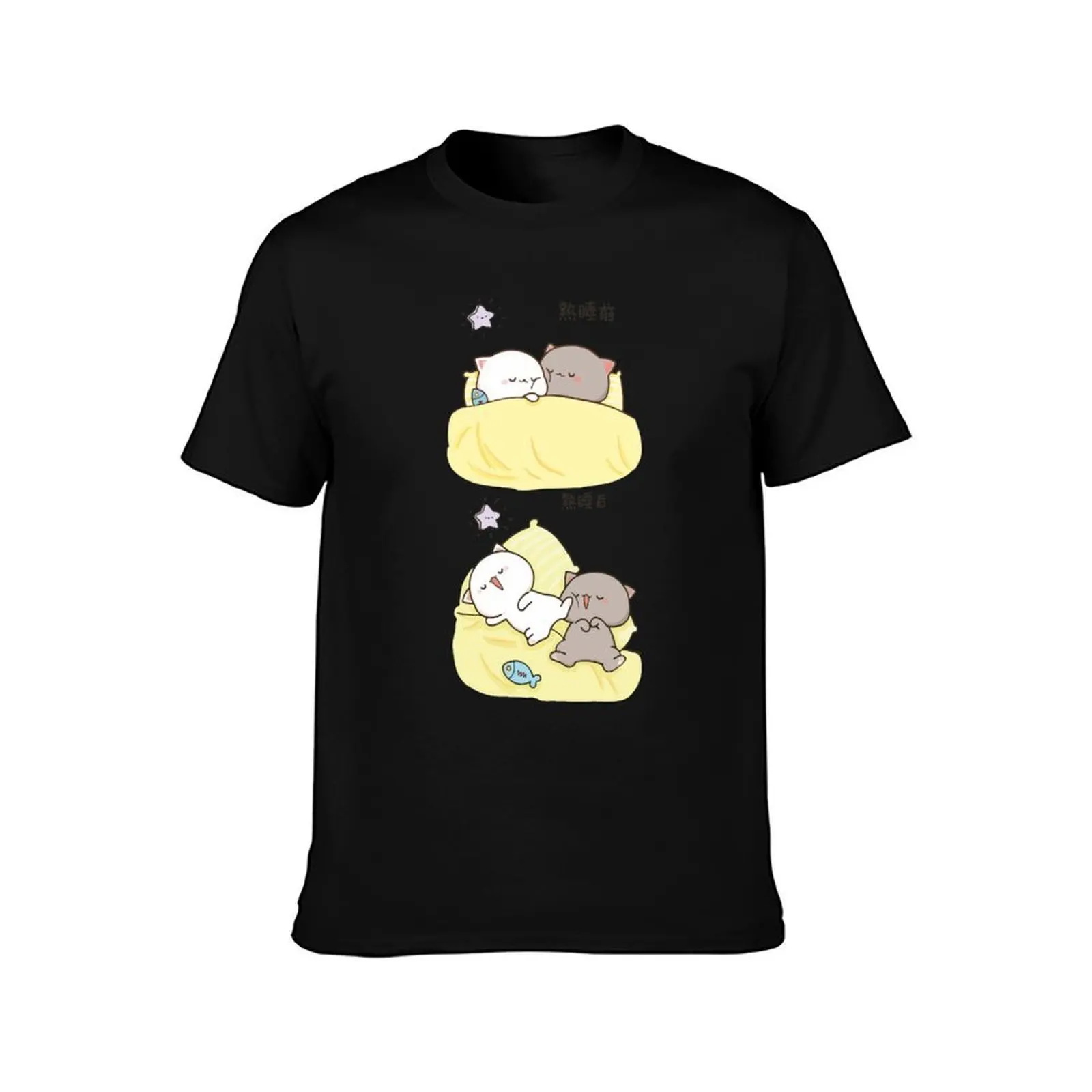 Peach and Goma Mochi Cat Sleeping T-Shirt, Summer Casual Cotton Tee, Oversized Streetwear Tops, Vintage Graphic Print