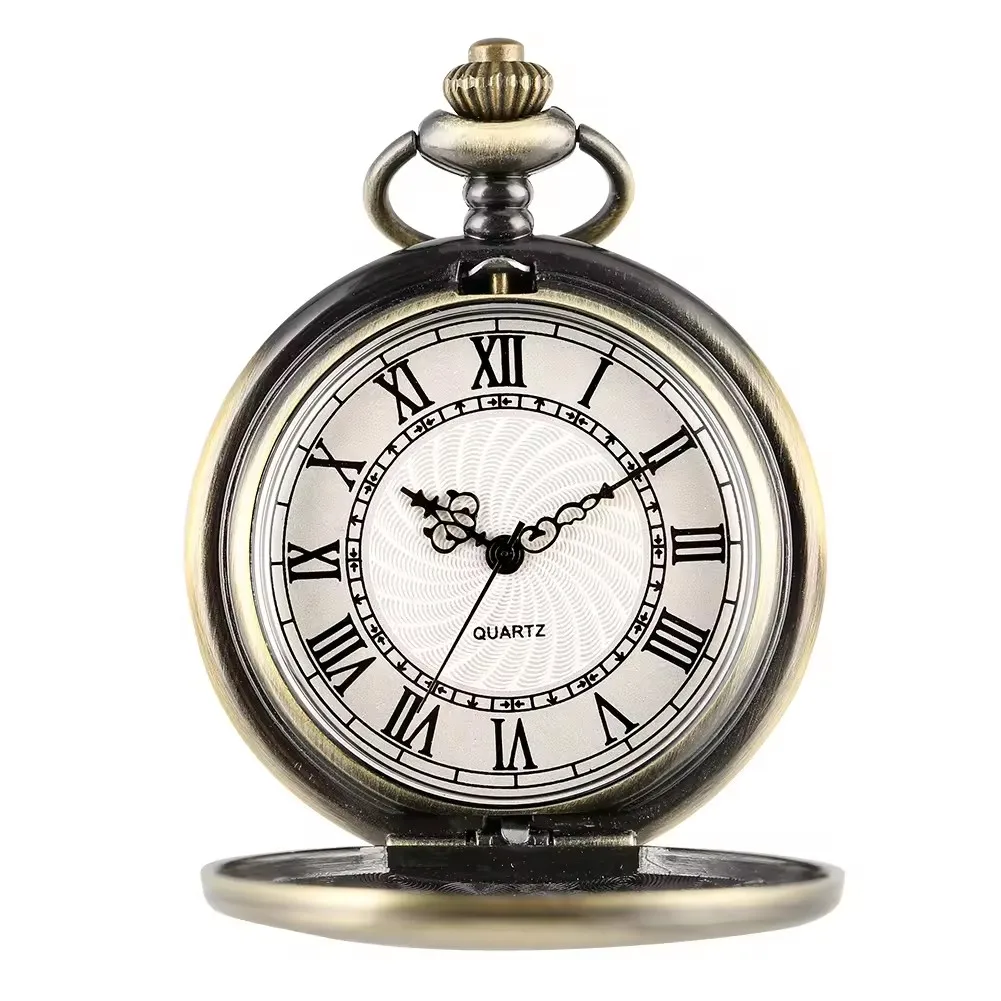 Carved Floral Rattan Shield Crown Pattern Pendant Steampunk Vintage Pocket Watch with Chain For Men Gift