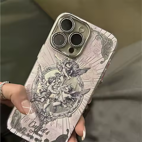 Middle Ages Retro Cupid Phone Case for Samsung Galaxy S24 S23 Ultra Plus 5G S21 FE Feather Texture Hard Cover