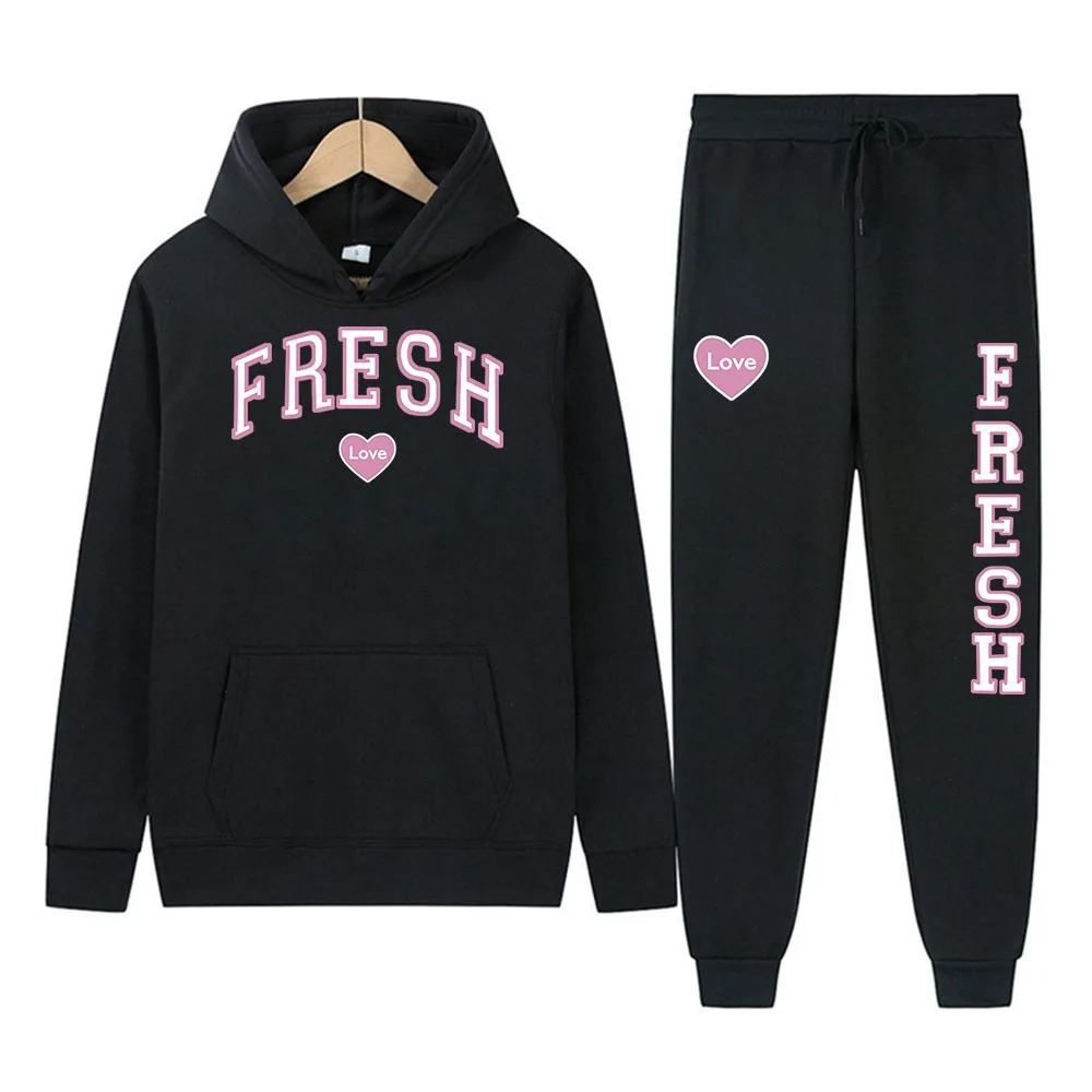 2024 New Pink Fresh Print uomo autunno inverno set felpa con cappuccio + pantaloni pezzi tuta Casual abbigliamento sportivo maschile abbigliamento