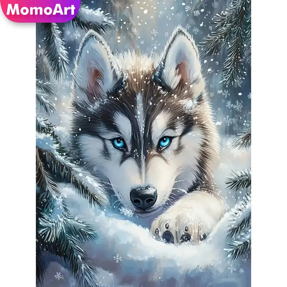 Momoart Dog Diamond Embroidery Animal Mosaic Winter DIY Full Square Round Diamond Painting Wolf New Arrival Handmade Gift