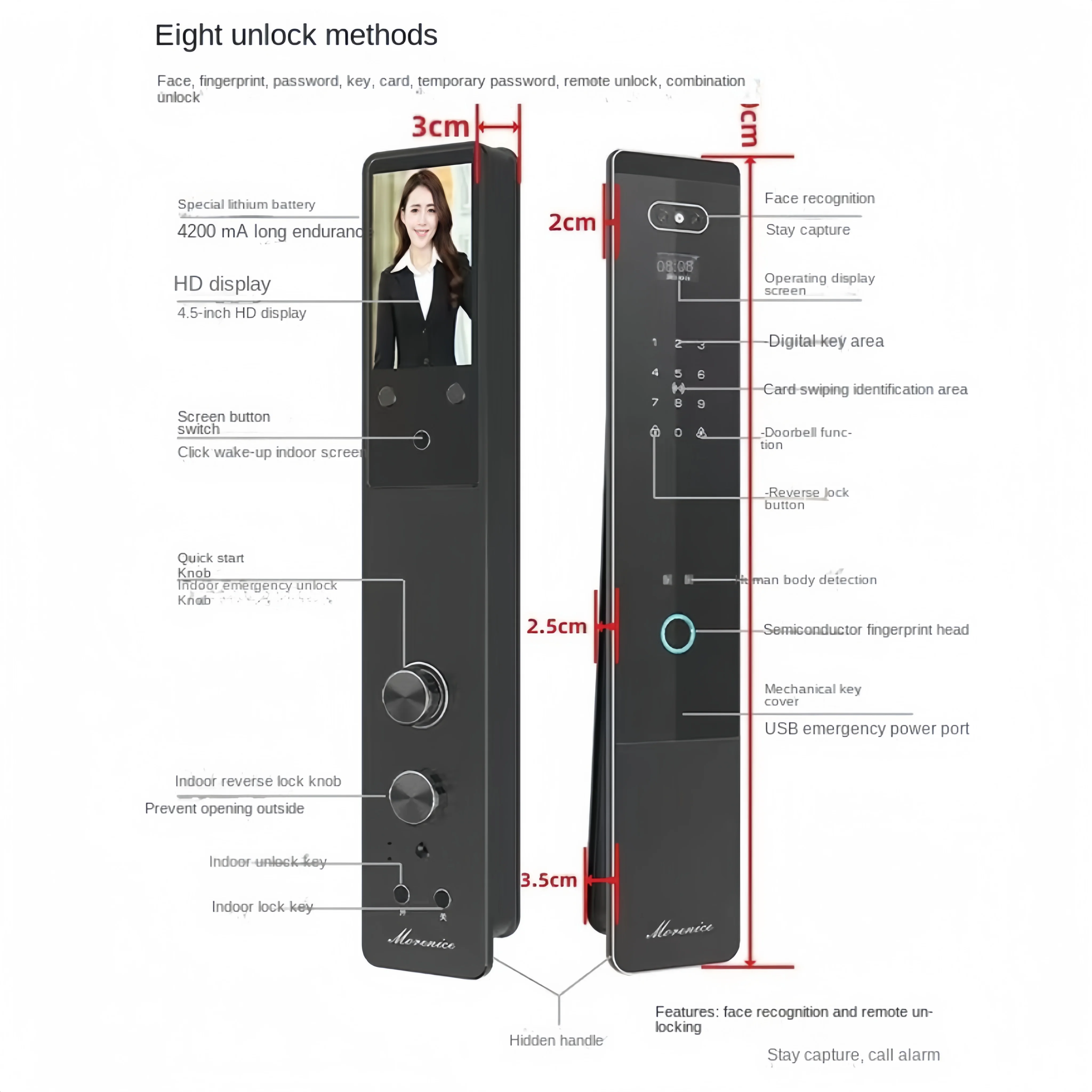 X home App Ultrathin Smart Lock With 3D Face/FPC Fingerprint/APP/IC Card/Password/Key Unlock/Temporary Passwor/USB Emergency