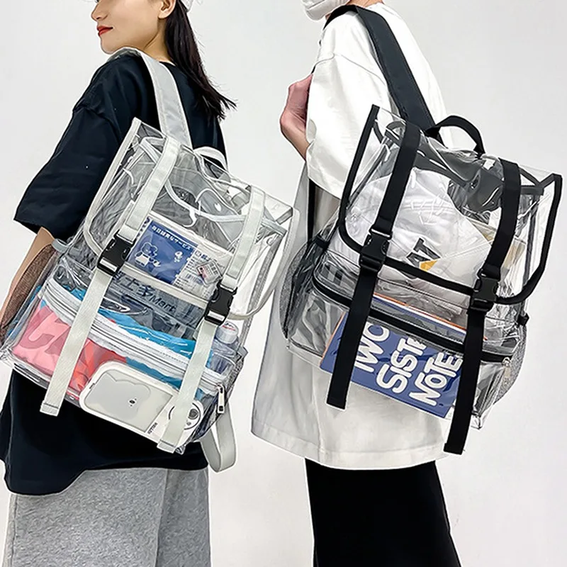 Backpack Transparent PVC Travel Japanese And Korean Trendy Fashion Simple Large Capacity Flip Double Shoulder Bags