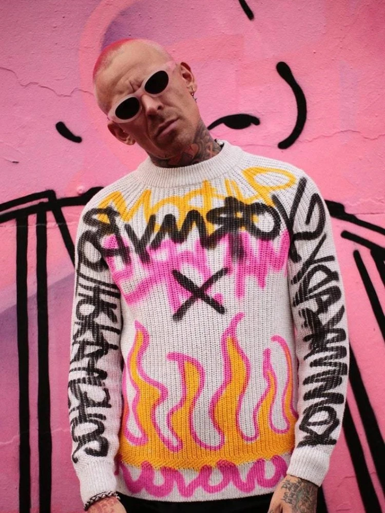 

Осенне-зимние новые мужские и женские свитера в готическом стиле с забавными узорами, вязаные свитера, свитера с длинными рукавами Y2K