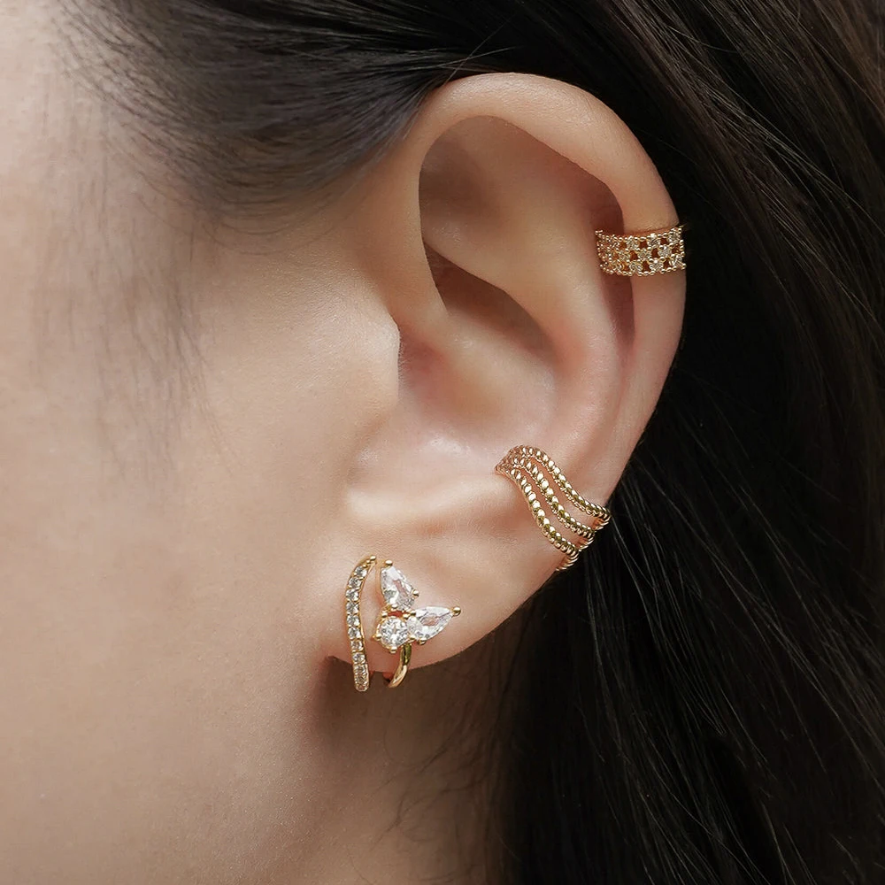 Многослойный полый круглый зажим для ушей золотого цвета для женщин без пирсинга из нержавеющей стали, элегантный модный ювелирный подарок