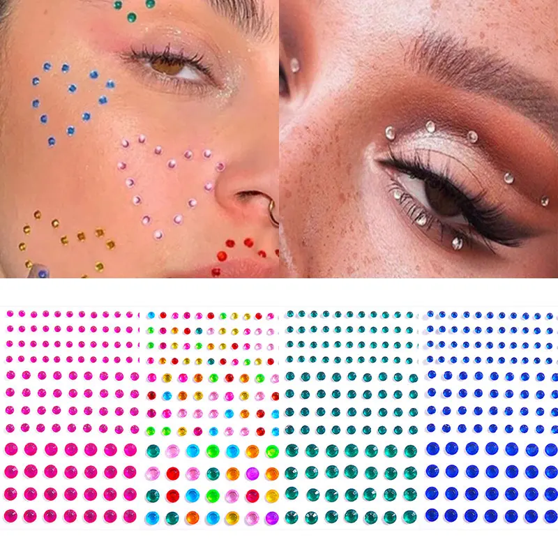 Face Jewels Party Festival Makeup Decoration Face Body Colored 3D Diamond Jewels Pearls Self Adhesive Eyeshadow Acrylic Sticker