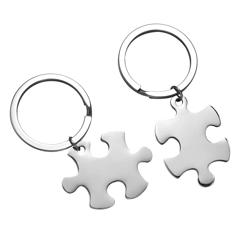 10 Pair Stainless Steel Couples Customized Jigsaw Puzzle Keychain Blank For Engrave Metal Stitching Puzzle Key Chain