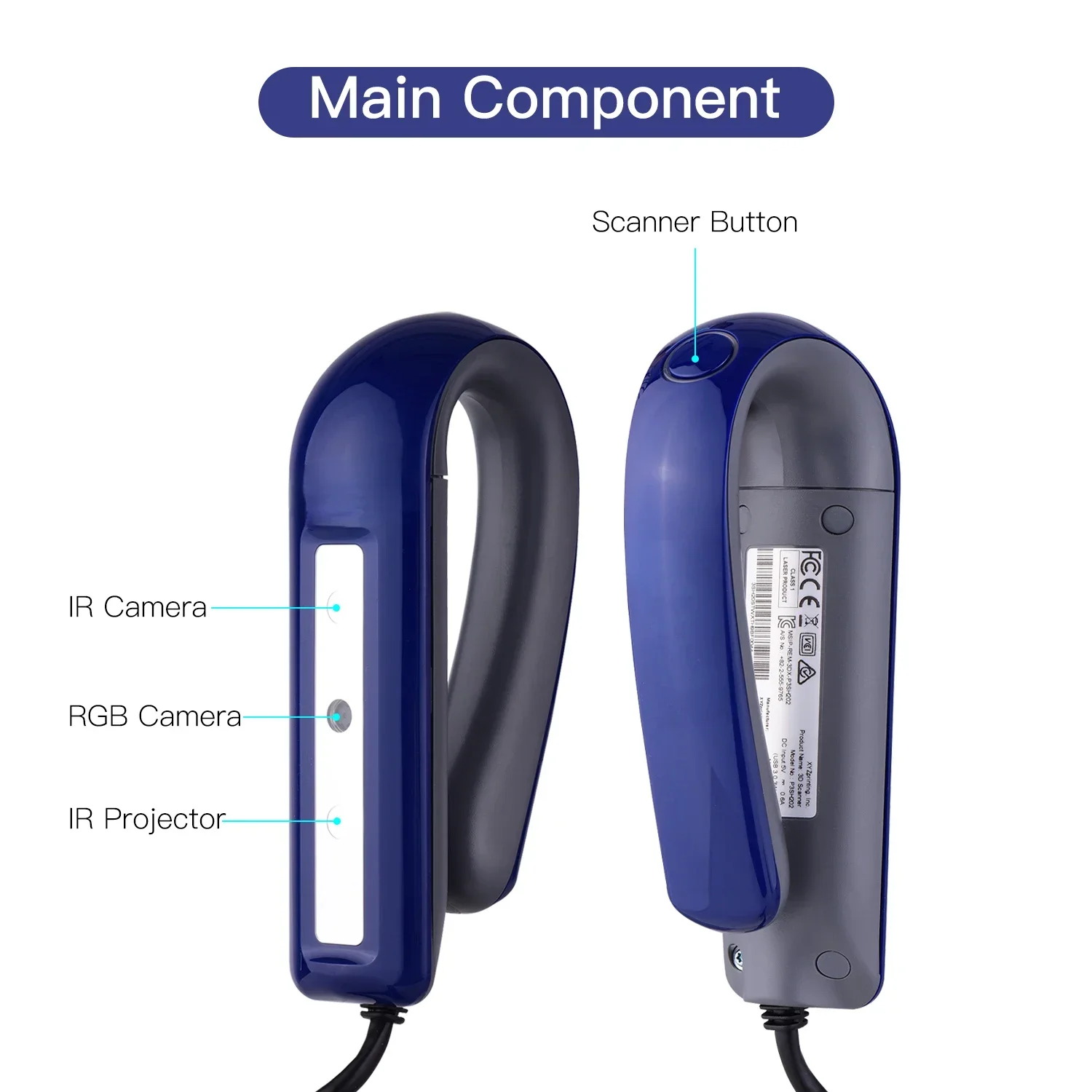 Hot SalesXYZprinting Handheld Full Color 3D Scanner 2.0 3D Modeling Scanner High Precise USB Plug & Play Support OBJ/PLY/STL Out