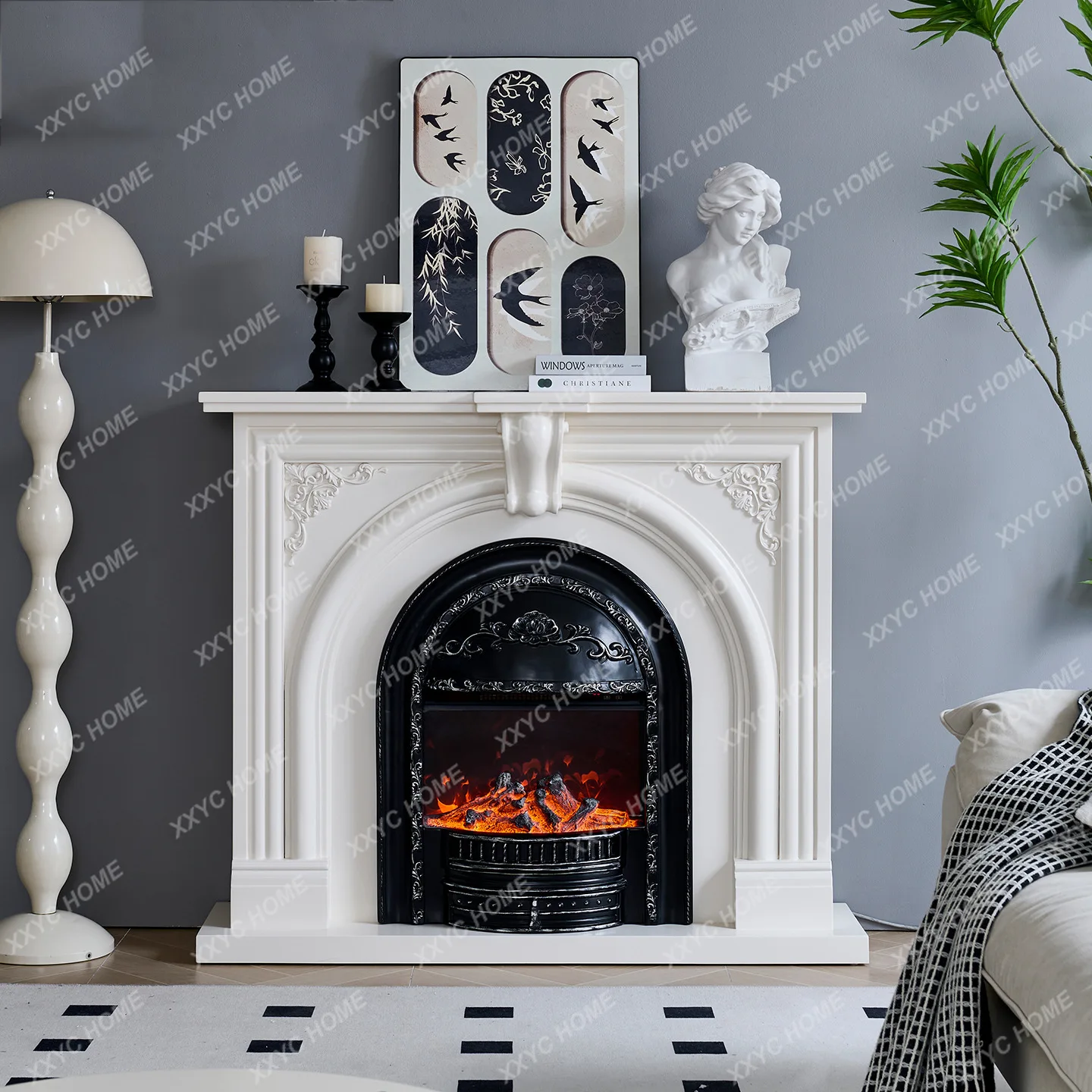 L fireplace decorative cabinet solid wood porch simulation flame heating furnace core