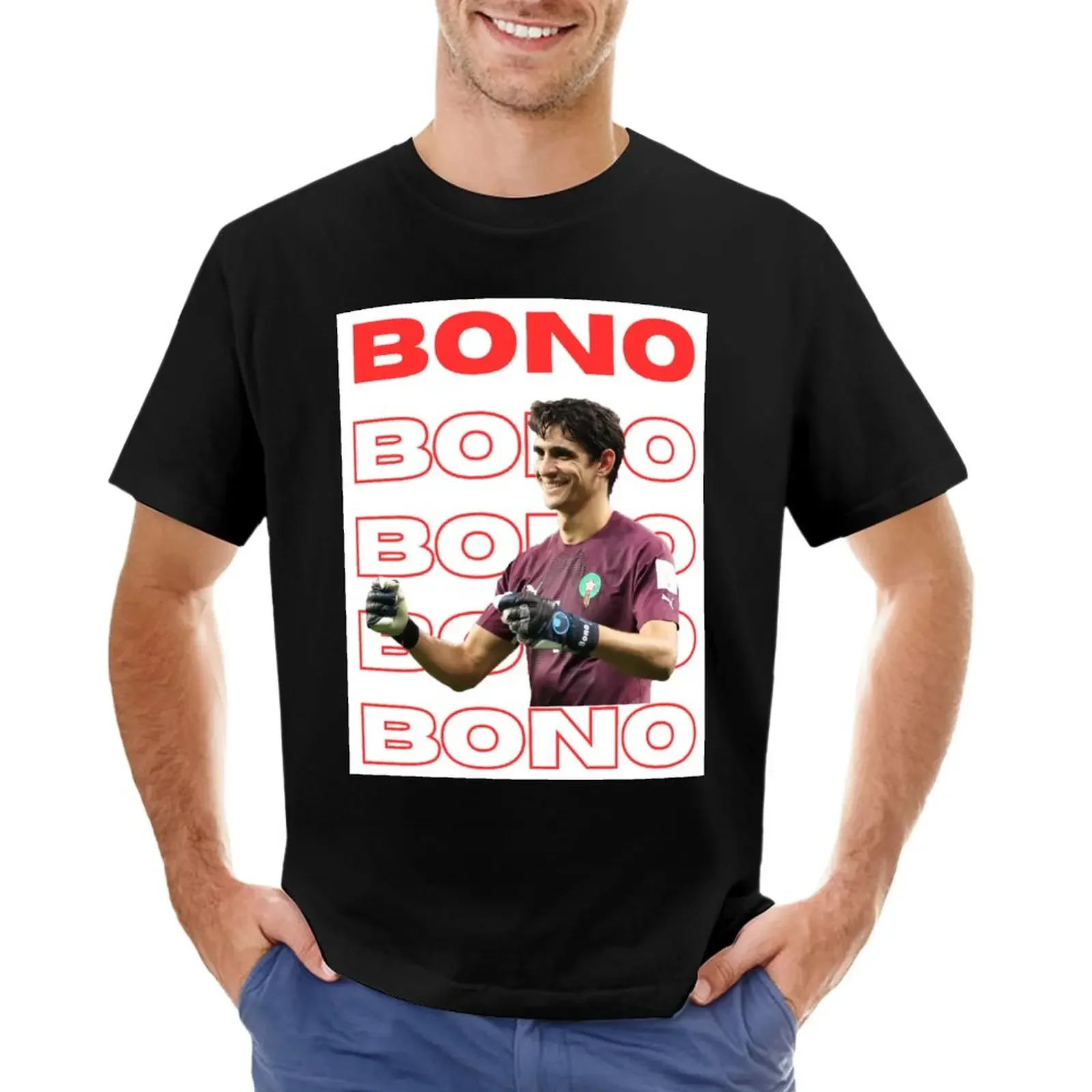 Yassine Bounou BONO Goalkeeper of Morocco T-Shirt Aesthetic clothing workout shirts for men heavyweight fashion Round Neck 2024