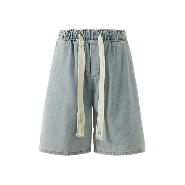 

Мужские летние тонкие повседневные джинсовые шорты-бриджи в стиле ретро, американского кроя, с высокой талией, из смесового полиэстера и хлопка, с высокой эластичностью