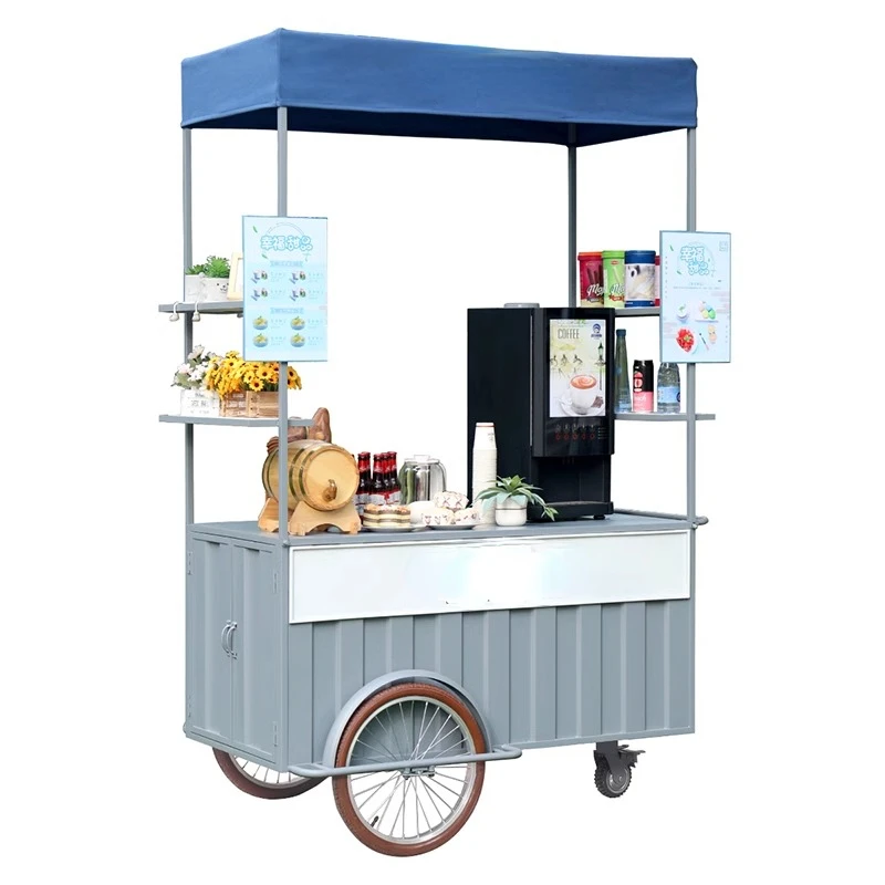 

Classic design custom logo mobile coffee cart outdoor sales display stand floor stall trolley