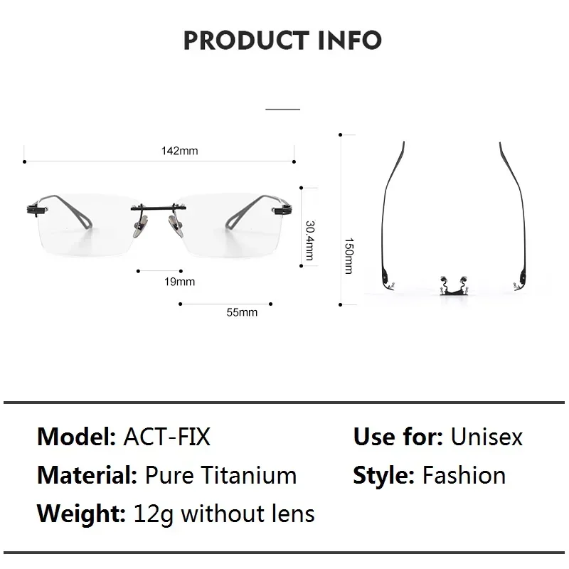 Reines Titan Quadratische Brille Rahmen Männer Frauen Randlose Vintage Ultraleicht Mode Brillen Optische Linse Myopie Brillen Brillen