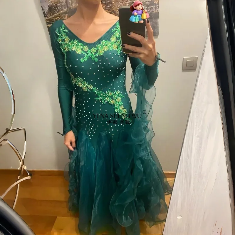 

Ballroom Dance Dress for Women Competition Standard Modern Dancing Clothes Long Sleeve Cheap Waltz Stage Costumes S-XXL