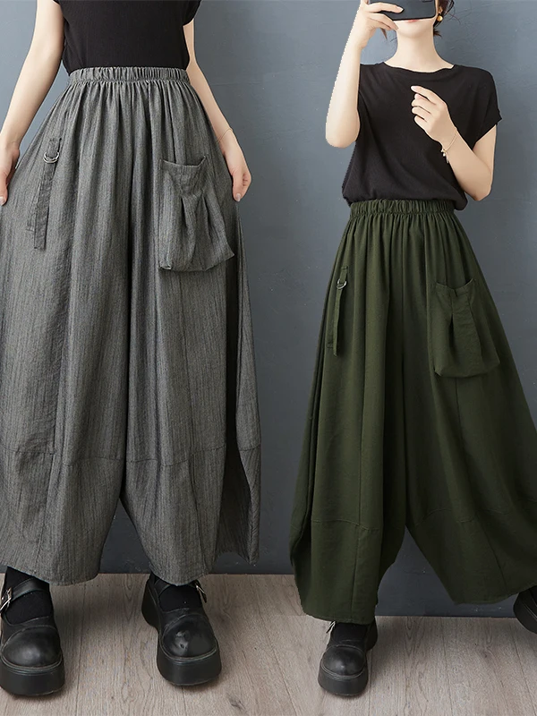 Summer 2025 Women's Loose Wide Leg Pants Elastic Waist Casual Nine Point Thin Model Lantern Pants Commute Sle High Waist