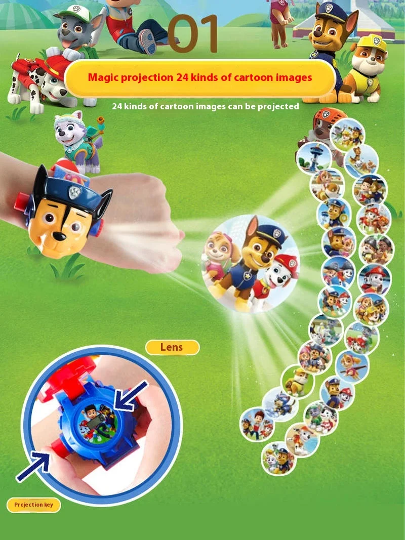 Paw Patrol Watch Toys Set 3D Projection Digital Watches Cartoon Puppy Patrulla Canina Anime Figures Toy Marshall Chase Kid Gifts